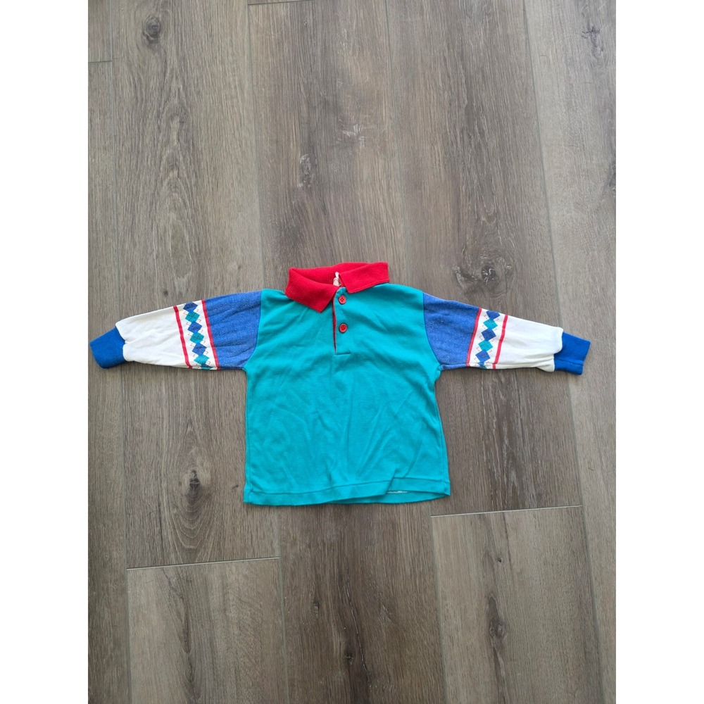 Vintage Sears 1980's Infant 18‎ months Collared Colorblock Long Sleeve Shirt